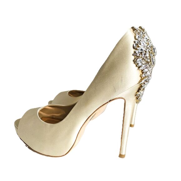 New Badgley Mischka Womens Ivory Kiara Satin Peep Toe Classic Pumps 9M (Stains) - Picture 5 of 16